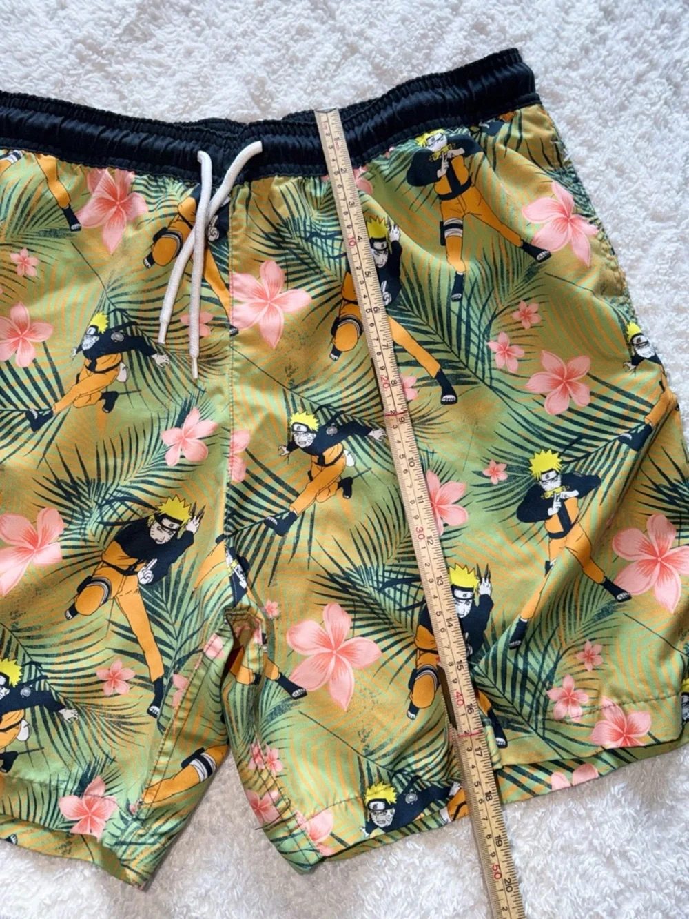 Naruto Green Floral Print Swim Trunks